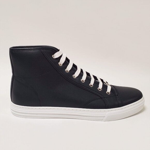 GUCCI MENS SNEAKERS HI TOP BLUE MICRO SOFT LEATHER w LOGO 7.5G US 8 - Picture 4 of 10